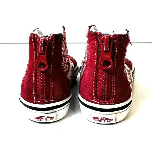 Vans Off The Wall Kid Toddler 7 Suede/Canvas Lace Up Shoe Sneaker Red Sk8 Hi Zip - Picture 9 of 12